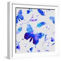 Vector Floral Watercolor Texture Pattern with Butterflies.Watercolor Floral Pattern.Blue Flowers Pa-GalinaL-Framed Art Print