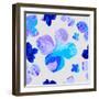 Vector Floral Watercolor Texture Pattern with Flowers.Watercolor Floral Pattern.Blue Flowers Patter-GalinaL-Framed Art Print