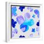 Vector Floral Watercolor Texture Pattern with Flowers.Watercolor Floral Pattern.Blue Flowers Patter-GalinaL-Framed Art Print