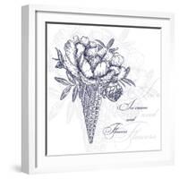 Vector Flowers in Waffle Cone. Bouquet of Peonies. Use this Illustration in Your Design.-Innakote-Framed Art Print