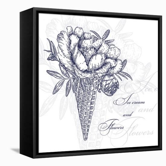 Vector Flowers in Waffle Cone. Bouquet of Peonies. Use this Illustration in Your Design.-Innakote-Framed Stretched Canvas