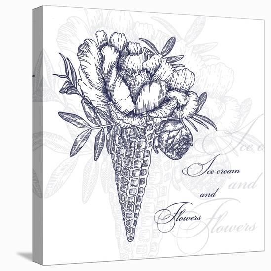 Vector Flowers in Waffle Cone. Bouquet of Peonies. Use this Illustration in Your Design.-Innakote-Stretched Canvas