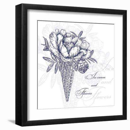 Vector Flowers in Waffle Cone. Bouquet of Peonies. Use this Illustration in Your Design.-Innakote-Framed Art Print