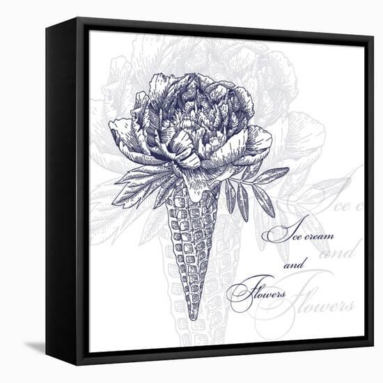 Vector Flowers in Waffle Cone. Bouquet of Peonies. Use this Illustration in Your Design.-Innakote-Framed Stretched Canvas