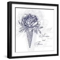 Vector Flowers in Waffle Cone. Bouquet of Peonies. Use this Illustration in Your Design.-Innakote-Framed Art Print