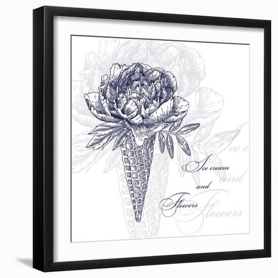 Vector Flowers in Waffle Cone. Bouquet of Peonies. Use this Illustration in Your Design.-Innakote-Framed Art Print