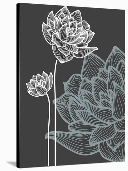 Vector Flowers over Black Background-Danussa-Stretched Canvas