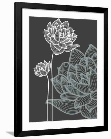 Vector Flowers over Black Background-Danussa-Framed Art Print