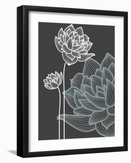 Vector Flowers over Black Background-Danussa-Framed Art Print