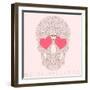 Vector Funny, Candy, Brown Skull with Heart Eyes, Diamonds, Brilliants. Love and Valentine's Day-karnoff-Framed Art Print