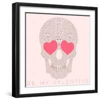 Vector Funny, Candy, Brown Skull with Heart Eyes, Diamonds, Brilliants. Love and Valentine's Day-karnoff-Framed Art Print