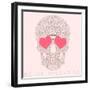 Vector Funny, Candy, Brown Skull with Heart Eyes, Diamonds, Brilliants. Love and Valentine's Day-karnoff-Framed Art Print