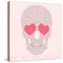 Vector Funny, Candy, Brown Skull with Heart Eyes, Diamonds, Brilliants. Love and Valentine's Day-karnoff-Stretched Canvas