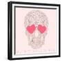 Vector Funny, Candy, Brown Skull with Heart Eyes, Diamonds, Brilliants. Love and Valentine's Day-karnoff-Framed Premium Giclee Print