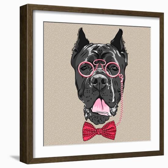 Vector Funny Cartoon Hipster Dog Cane Corso-kavalenkava volha-Framed Art Print