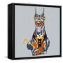 Vector Funny Cartoon Hipster Dog Doberman Pinscher Breed-kavalenkava volha-Framed Stretched Canvas