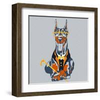 Vector Funny Cartoon Hipster Dog Doberman Pinscher Breed-kavalenkava volha-Framed Art Print