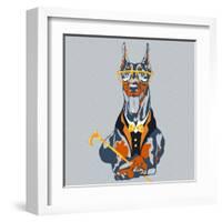 Vector Funny Cartoon Hipster Dog Doberman Pinscher Breed-kavalenkava volha-Framed Art Print