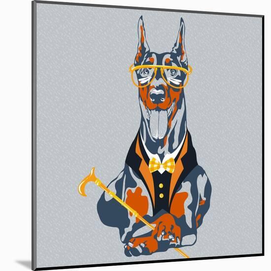 Vector Funny Cartoon Hipster Dog Doberman Pinscher Breed-kavalenkava volha-Mounted Art Print