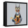 Vector Funny Cartoon Hipster Dog Doberman Pinscher Breed-kavalenkava volha-Framed Stretched Canvas