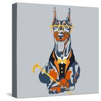 Vector Funny Cartoon Hipster Dog Doberman Pinscher Breed-kavalenkava volha-Stretched Canvas