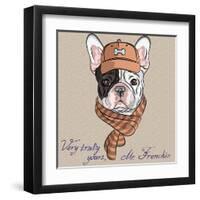 Vector Funny Cartoon Hipster Dog  French Bulldog Breed-kavalenkava volha-Framed Art Print