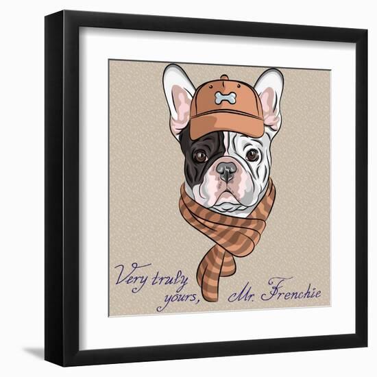 Vector Funny Cartoon Hipster Dog  French Bulldog Breed-kavalenkava volha-Framed Art Print