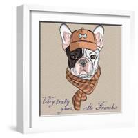 Vector Funny Cartoon Hipster Dog  French Bulldog Breed-kavalenkava volha-Framed Art Print