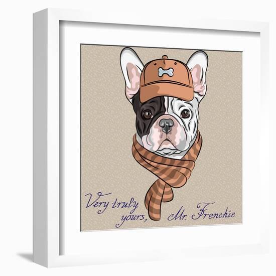 Vector Funny Cartoon Hipster Dog  French Bulldog Breed-kavalenkava volha-Framed Art Print