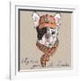 Vector Funny Cartoon Hipster Dog  French Bulldog Breed-kavalenkava volha-Framed Art Print