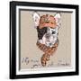 Vector Funny Cartoon Hipster Dog  French Bulldog Breed-kavalenkava volha-Framed Art Print