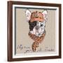 Vector Funny Cartoon Hipster Dog  French Bulldog Breed-kavalenkava volha-Framed Art Print