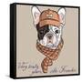 Vector Funny Cartoon Hipster Dog  French Bulldog Breed-kavalenkava volha-Framed Stretched Canvas