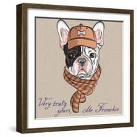 Vector Funny Cartoon Hipster Dog  French Bulldog Breed-kavalenkava volha-Framed Art Print