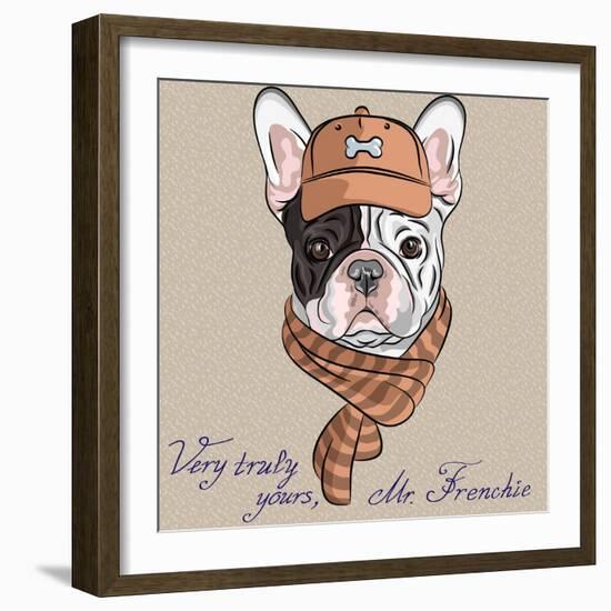 Vector Funny Cartoon Hipster Dog  French Bulldog Breed-kavalenkava volha-Framed Art Print