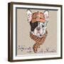 Vector Funny Cartoon Hipster Dog  French Bulldog Breed-kavalenkava volha-Framed Art Print