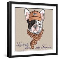 Vector Funny Cartoon Hipster Dog  French Bulldog Breed-kavalenkava volha-Framed Art Print