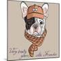 Vector Funny Cartoon Hipster Dog  French Bulldog Breed-kavalenkava volha-Mounted Art Print