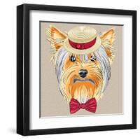 Vector Funny Cartoon Hipster Dog Yorkshire Terrier-kavalenkava volha-Framed Art Print