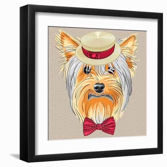 Vector Funny Cartoon Hipster Dog Yorkshire Terrier-kavalenkava volha-Framed Art Print