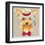 Vector Funny Cartoon Hipster Dog Yorkshire Terrier-kavalenkava volha-Framed Art Print