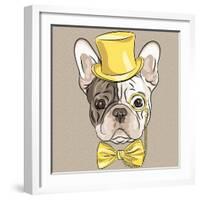 Vector Funny Cartoon Hipster French Bulldog Dog-kavalenkava volha-Framed Art Print