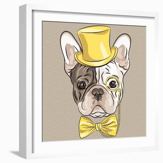 Vector Funny Cartoon Hipster French Bulldog Dog-kavalenkava volha-Framed Art Print