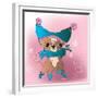 Vector Funny Dressed Pocket Dog - on Pink Background with Snowflake-Elena Barenbaum-Framed Premium Giclee Print