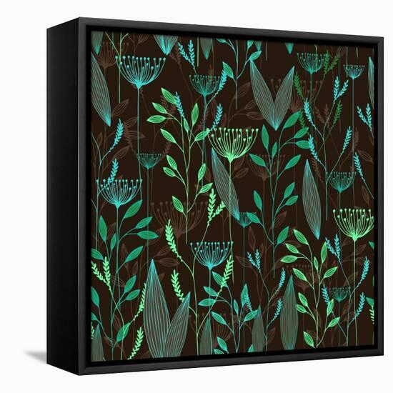 Vector Grass Seamless Pattern. Illustration with Herbs, Botanical Art-oxanaart-Framed Stretched Canvas