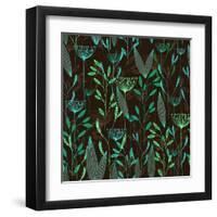 Vector Grass Seamless Pattern. Illustration with Herbs, Botanical Art-oxanaart-Framed Art Print