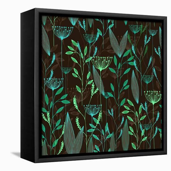 Vector Grass Seamless Pattern. Illustration with Herbs, Botanical Art-oxanaart-Framed Stretched Canvas