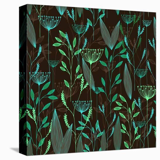 Vector Grass Seamless Pattern. Illustration with Herbs, Botanical Art-oxanaart-Stretched Canvas