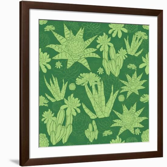 Vector Green Lineart Succulents Seamless Pattern-Oksancia-Framed Art Print