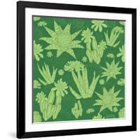 Vector Green Lineart Succulents Seamless Pattern-Oksancia-Framed Art Print